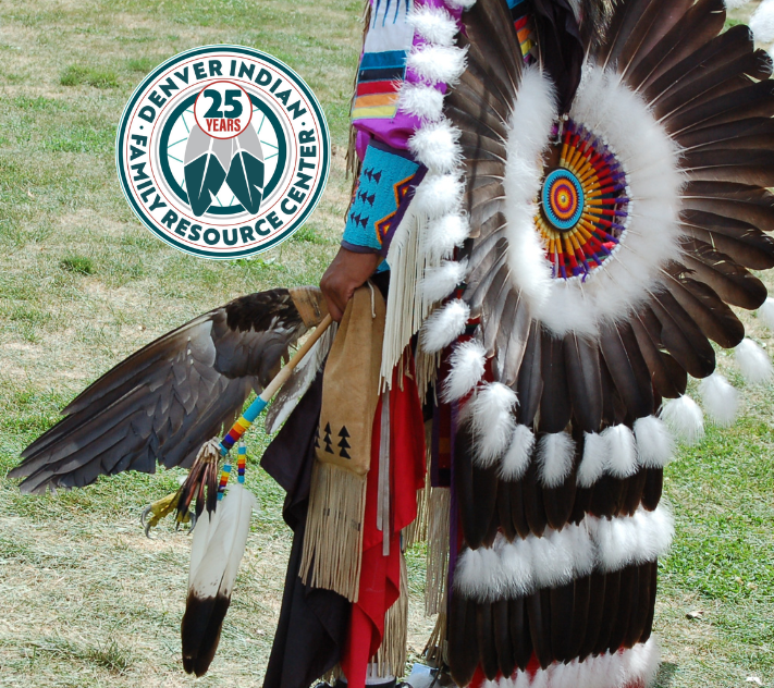 Denver Indian Family Resource Center logo with a Native American in their pow wow regalia